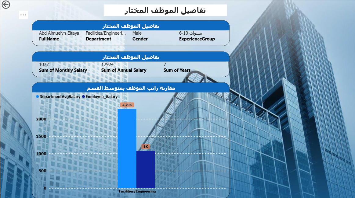 Employee detail drillthrough page dashboard